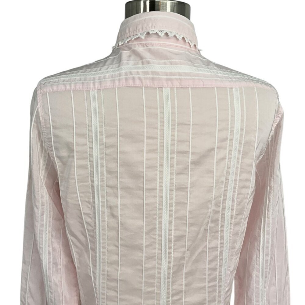 Bella Freud Button Down Shirt Pink Striped Scalloped Collar Cuffs Size 8 Preppy - Picture 7 of 12